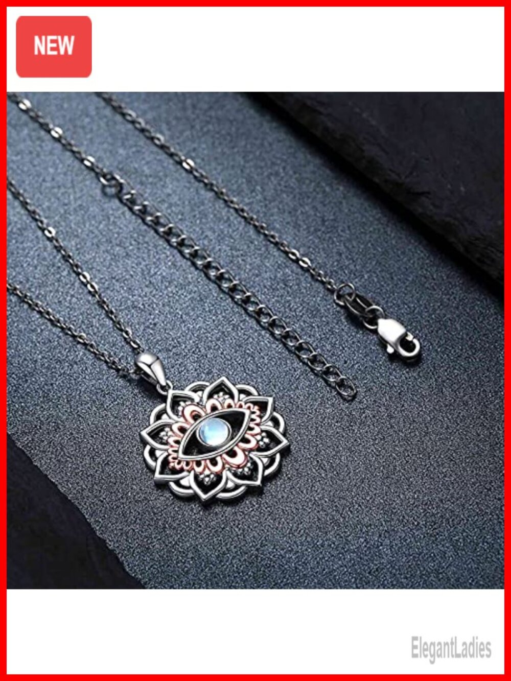 925 Sterling Silver Lotus Flower Pendant Necklace Moonstone Yoga Necklace - Picture 2 of 6
